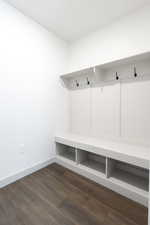 Mudroom featuring dark wood-type flooring