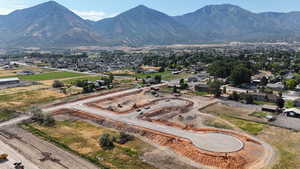 Aerial view featuring a mountain view