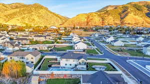 Drone / aerial view with a mountain view