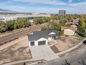 Aerial view featuring a mountain view