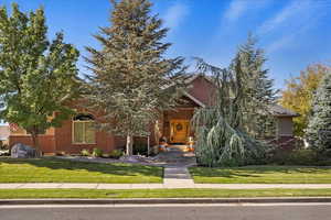 Obstructed view of property featuring a front lawn