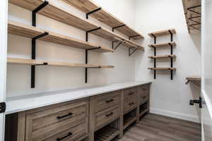 Walk in closet featuring dark hardwood / wood-style flooring