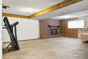 Basemen with brick fireplace