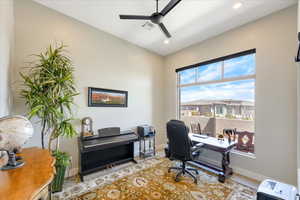 Home office with ceiling fan