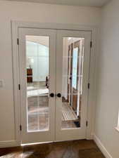 Entryway with french doors to office