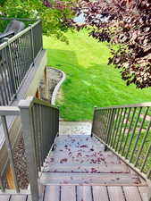 Wooden terrace with a lawn