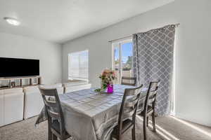 View of carpeted dining space