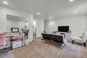 View of carpeted home office