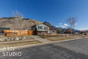 Tri-level home with a mountain view