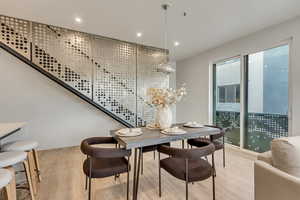 Dining room with light wood-type flooring