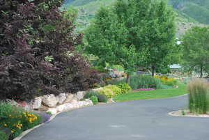 View of yard with a mountain view