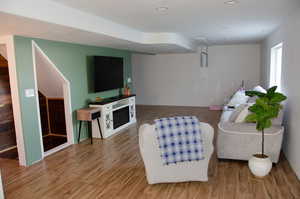 Living room featuring hardwood / wood-style flooring