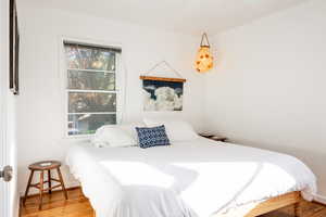 Bedroom with hardwood / wood-style flooring