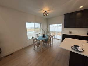 Unfurnished dining area featuring light hardwood / wood-style flooring