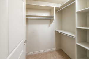 Walk in closet with carpet flooring