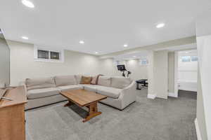 Basement boasts a large open space with high ceilings