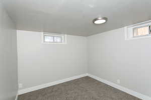 Basement featuring carpet flooring