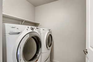 Upstairs Washroom with Washer and Dryer.