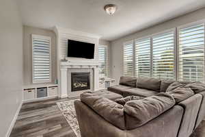 Living Room with Fireplace and an Abundance of Natural Light.