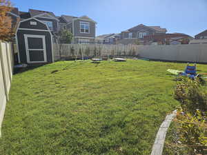 Back Yard with Storage Shed.