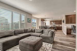 Living Room into Kitchen/Dining Area.