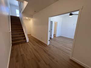 Entry foyer and example of finished flex room with double door