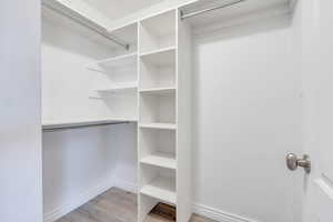 Walk in closet featuring light hardwood / wood-style floors