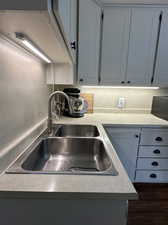 Close-up of sink and countertops.