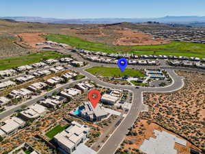 Bird's eye view with a mountain view