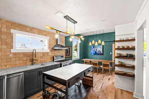 Floating shelves + Tuscan-Inspired full backsplash