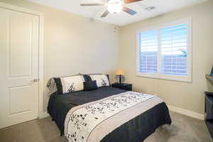 Upgraded carpet and pad, with ceiling fan and plantation shutters.