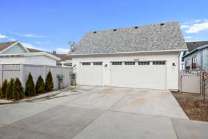 Exterior space with a garage