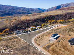 Drone / aerial view with a mountain view