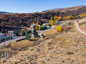 Drone / aerial view featuring a mountain view