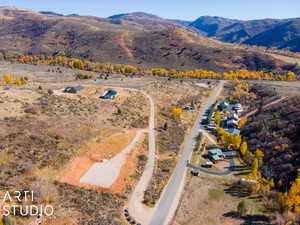 Aerial view featuring a mountain view