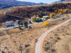 Drone / aerial view featuring a mountain view