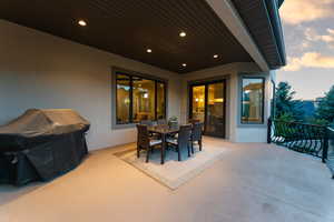 View of patio terrace at dusk