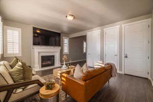 Living room featuring dark hardwood / wood-style floors