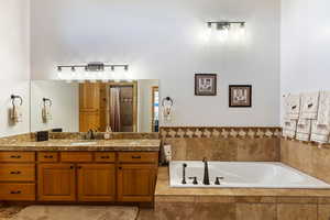 Primary Suite Bathroom with vanity and independent shower and bath