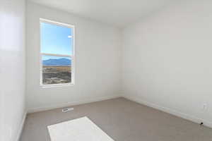 bedroom featuring light colored carpet