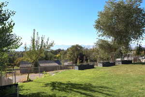 View of yard with a mountain view