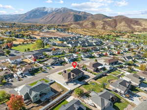 Aerial view featuring a mountain view