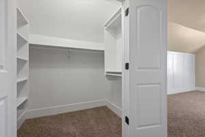 Walk in closet featuring carpet flooring