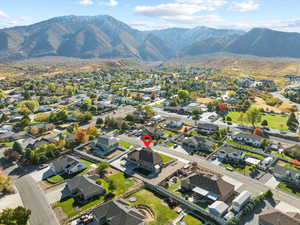 Drone / aerial view with a mountain view