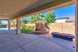 View of patio featuring a swimming pool