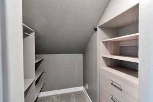 Walk in closet with vaulted ceiling