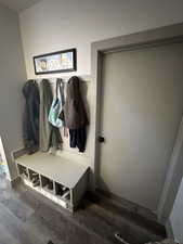 Mudroom featuring dark hardwood / wood-style flooring