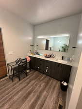 Bathroom featuring vanity and wood-type flooring