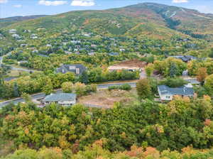 Drone / aerial view featuring a mountain view