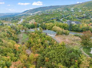 Birds eye view of property with a mountain view